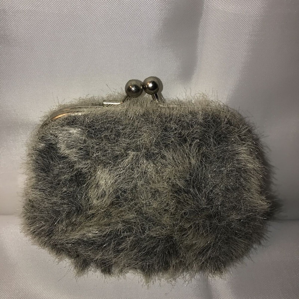 Old Navy Small Faux Rabbit Fur Coin Purse Gray